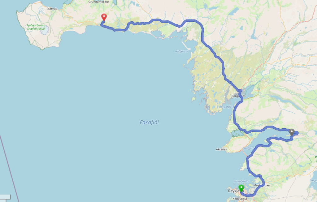 Route Reykjavik nach Snæfellsnes