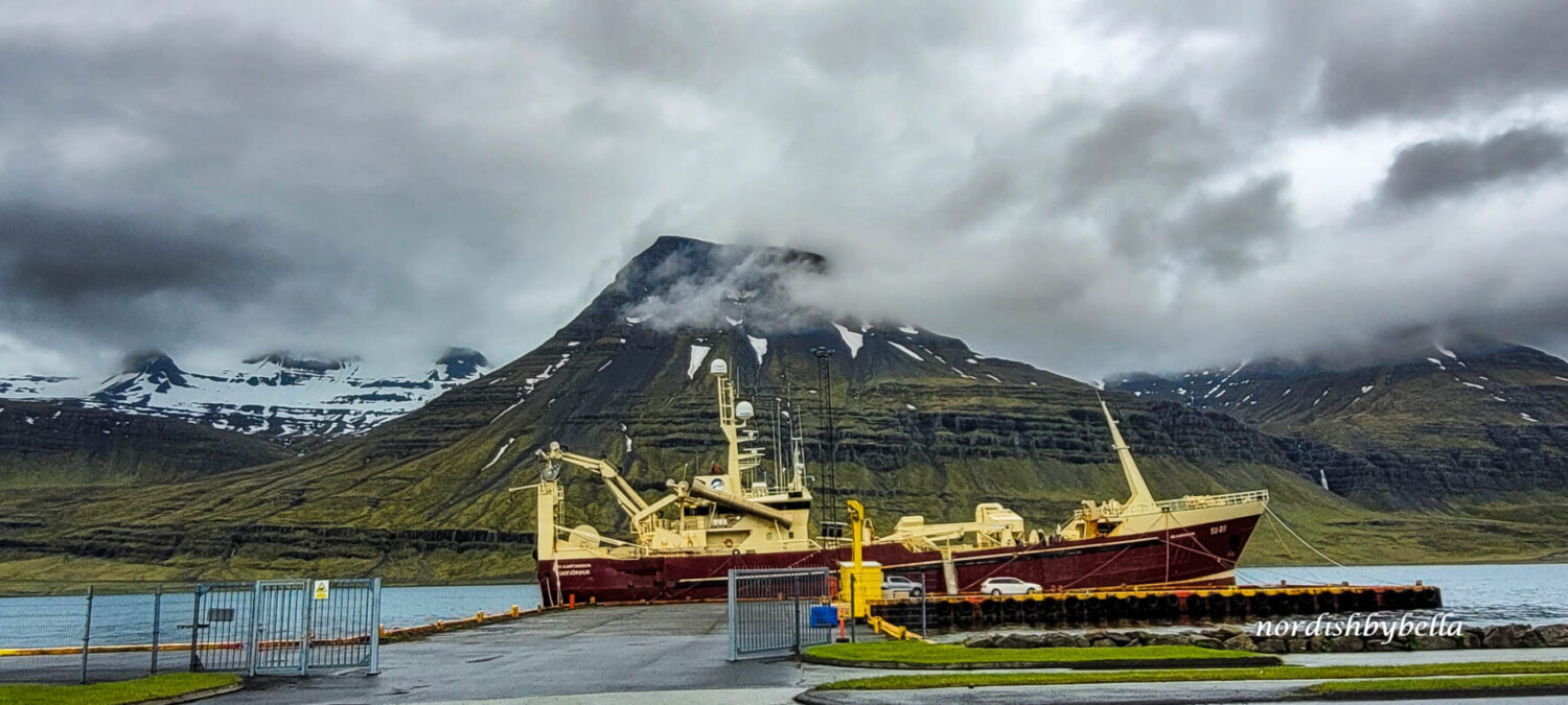 Schiff im Hafen von Reyðarfjörður