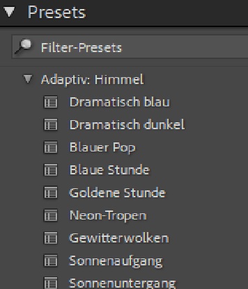 Filter-Presets für Himmelseffekte